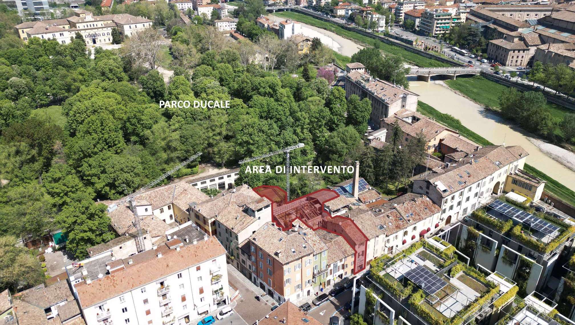 Vista aerea: Parco Ducale e area di intervento